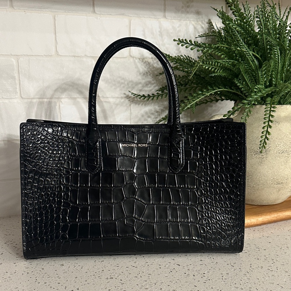 Michael Kors Black Croc-Embossed Satchel
